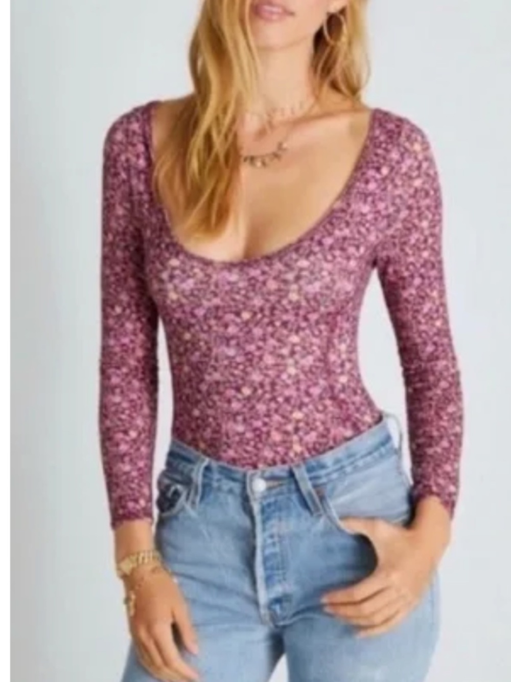 LoveShackFancy Helene Bodysuit Floral Cherry Wine | Size L